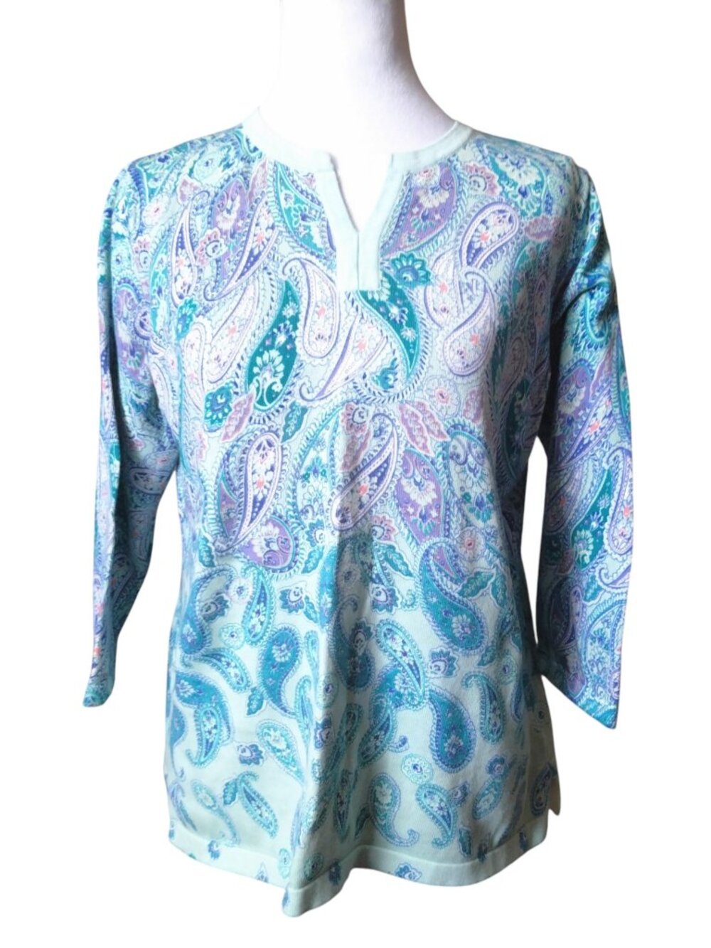 Talbots Size Large Paisley 3/4 Sleeve Pullover Lightweight Sweater Top Boho